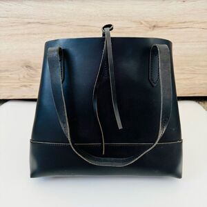 J Crew Matte Heavy Duty Leather Tie Up Black Tote Shoulder Bag